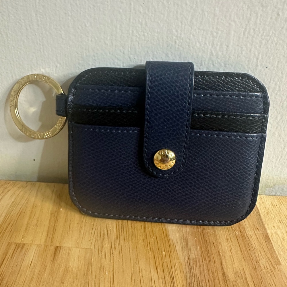 Vera Bradley Blue Black Leather Card Wallet with Key Ring